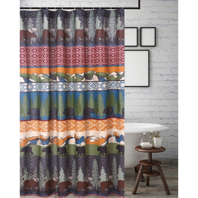 Black Bear Lodge Shower Curtain , MULTI, hi-res image number 0