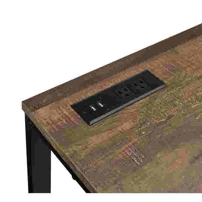 Close-up of USB port on desk surface