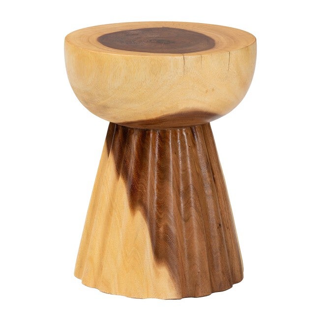 Alara Hand-carved Suar Wood Side Table, NATURAL BROWN, alternate image number null