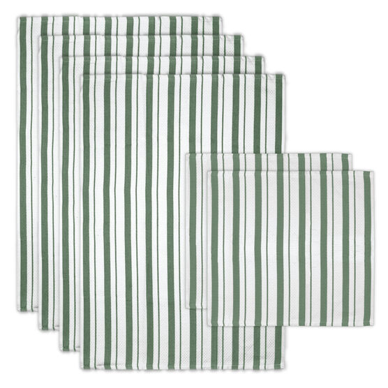 Basket Weave Stripe Cloth/Towel 6pc Set, GREEN, hi-res image number null