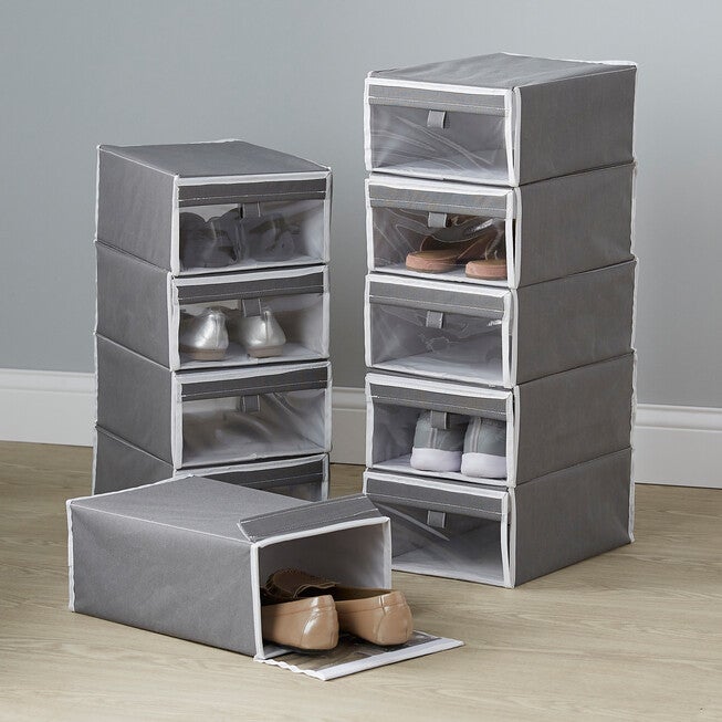 Set of 5 Shoe Storage Boxes, GRAY, hi-res image number 0