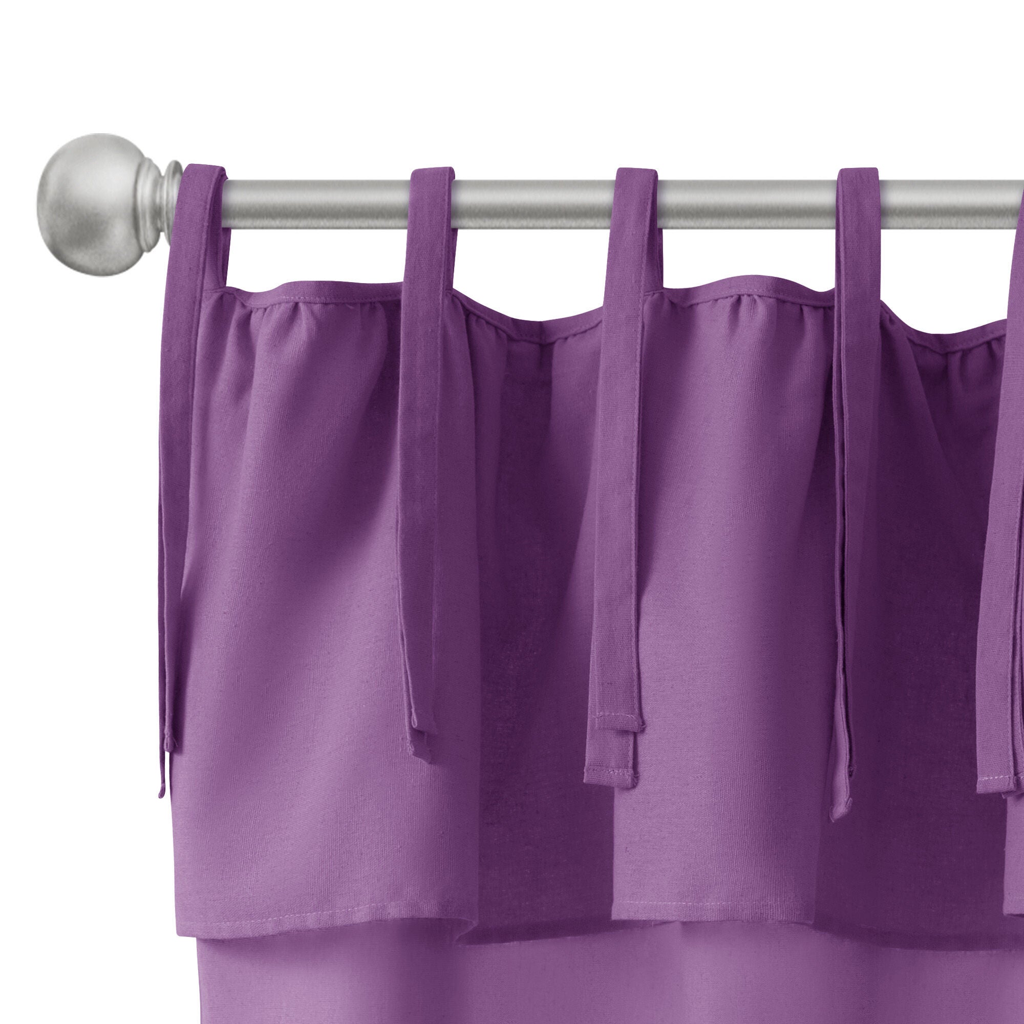 Recycled Cotton Blend Ruffle Tie Top Curtain Pair, PURPLE, alternate image number 4