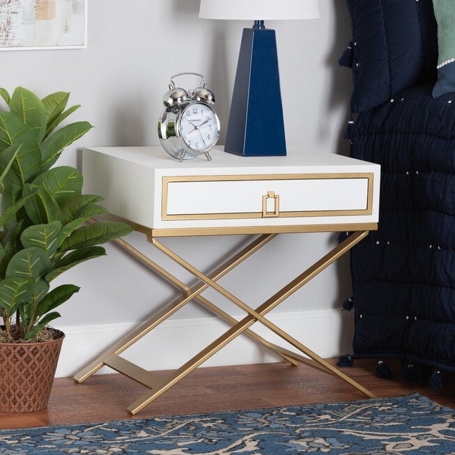 Lilibet Modern Glam And Luxe Black Finished Wood And Gold Metal 1-Drawer End Table, , alternate image number null