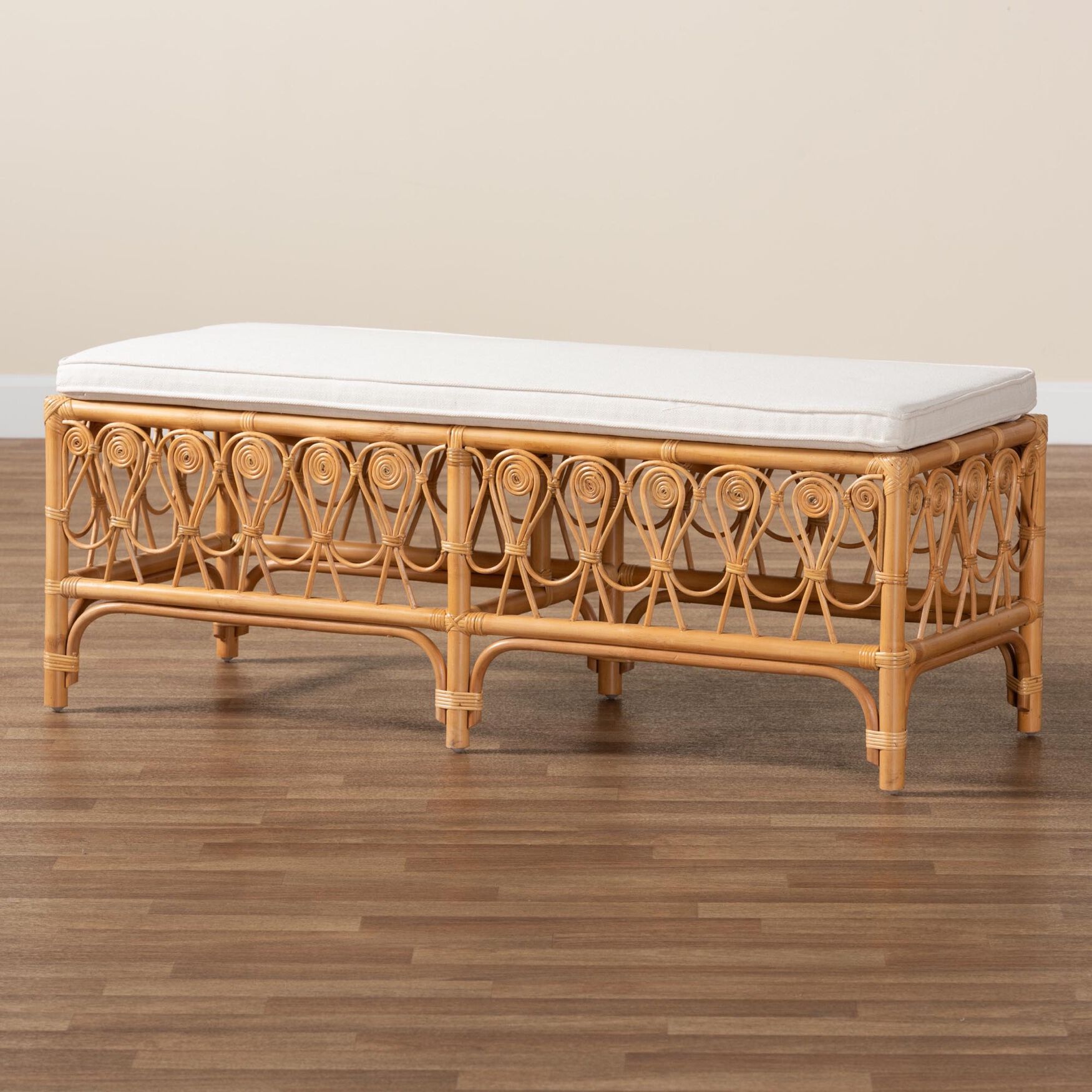 Ibiza Modern bohemian Natural Brown Rattan Bench, , alternate image number 11