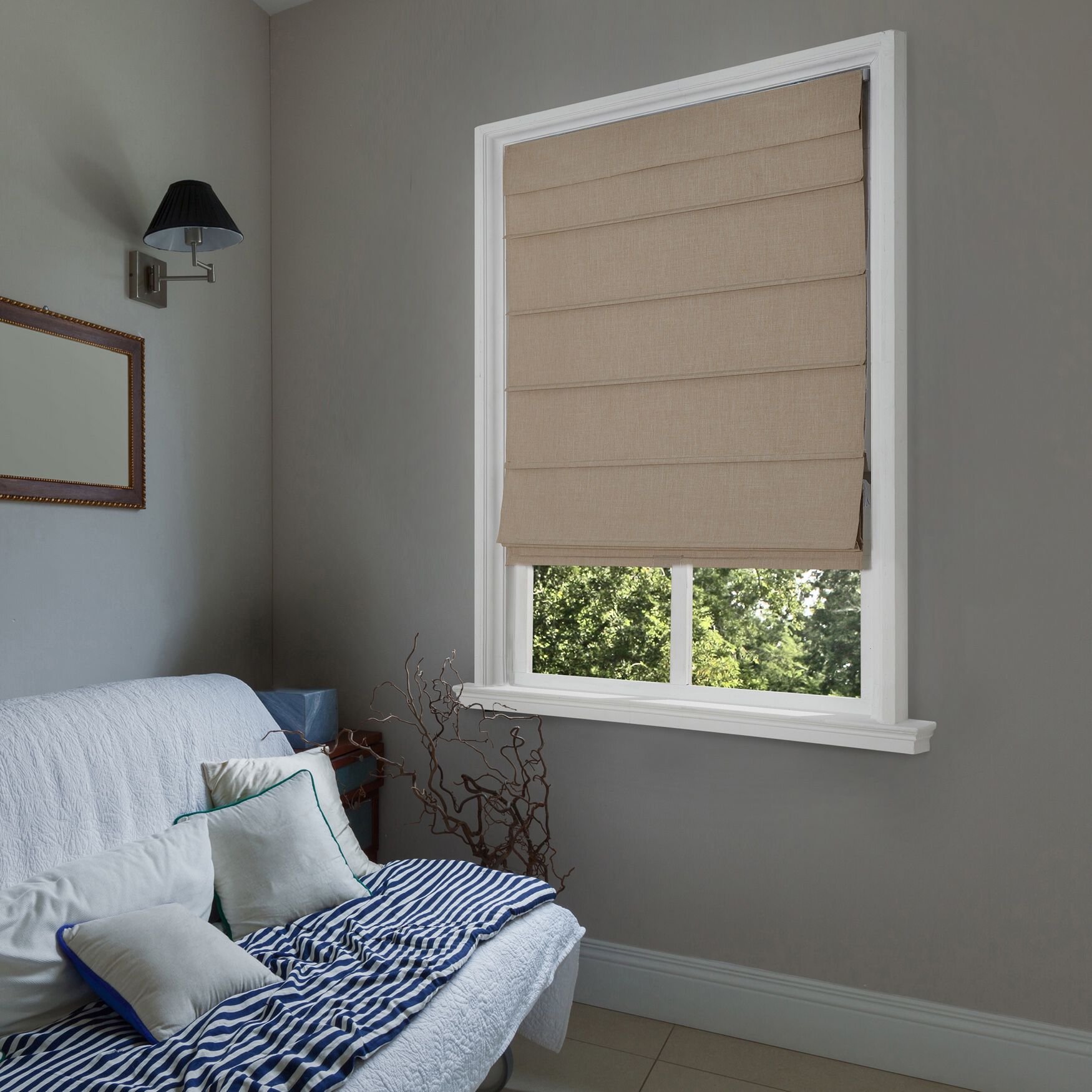 Cordless Blackout Fabric Roman Shades, LINEN, hi-res image number 0