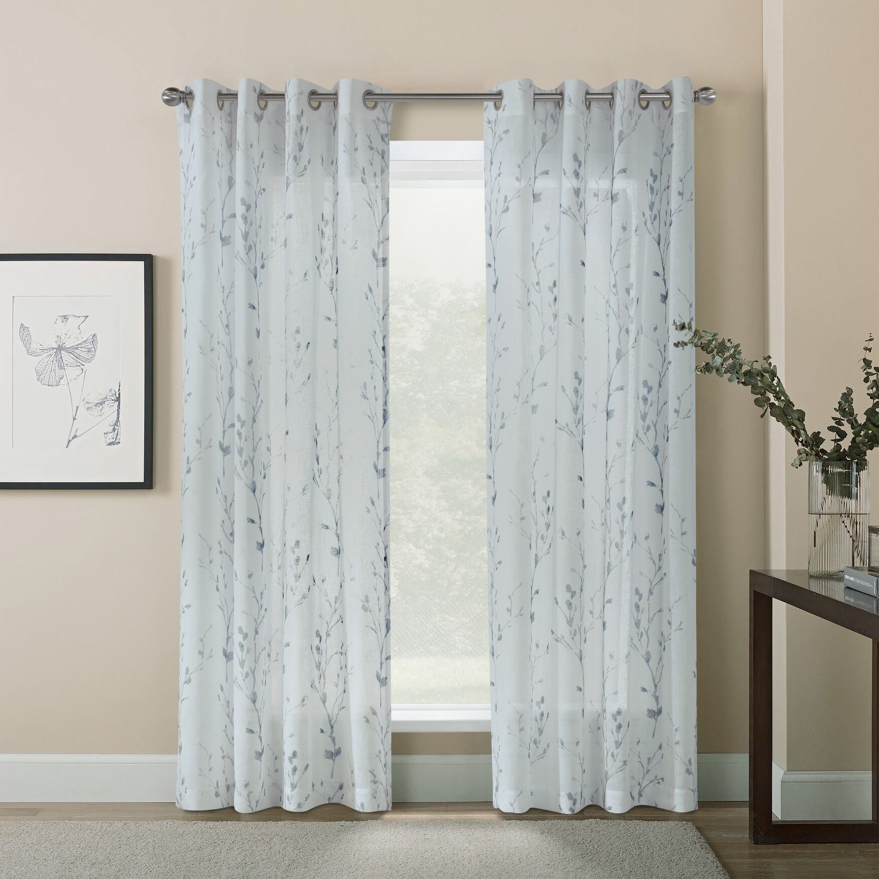 Primavera Light Filtering Grommet Curtain Panel, WHITE, hi-res image number 0