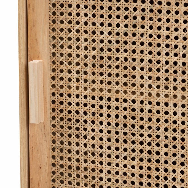 Maclean Mid-Century Modern Rattan And Natural Brown Finished Wood 1-Door Nightstand, , alternate image number null