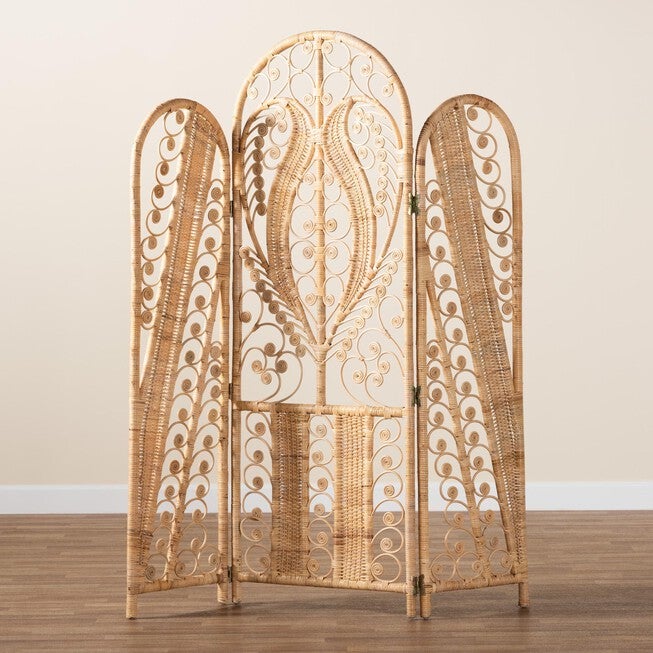 Nadra Modern Bohemian Natural Brown Rattan Room Divider, , alternate image number null