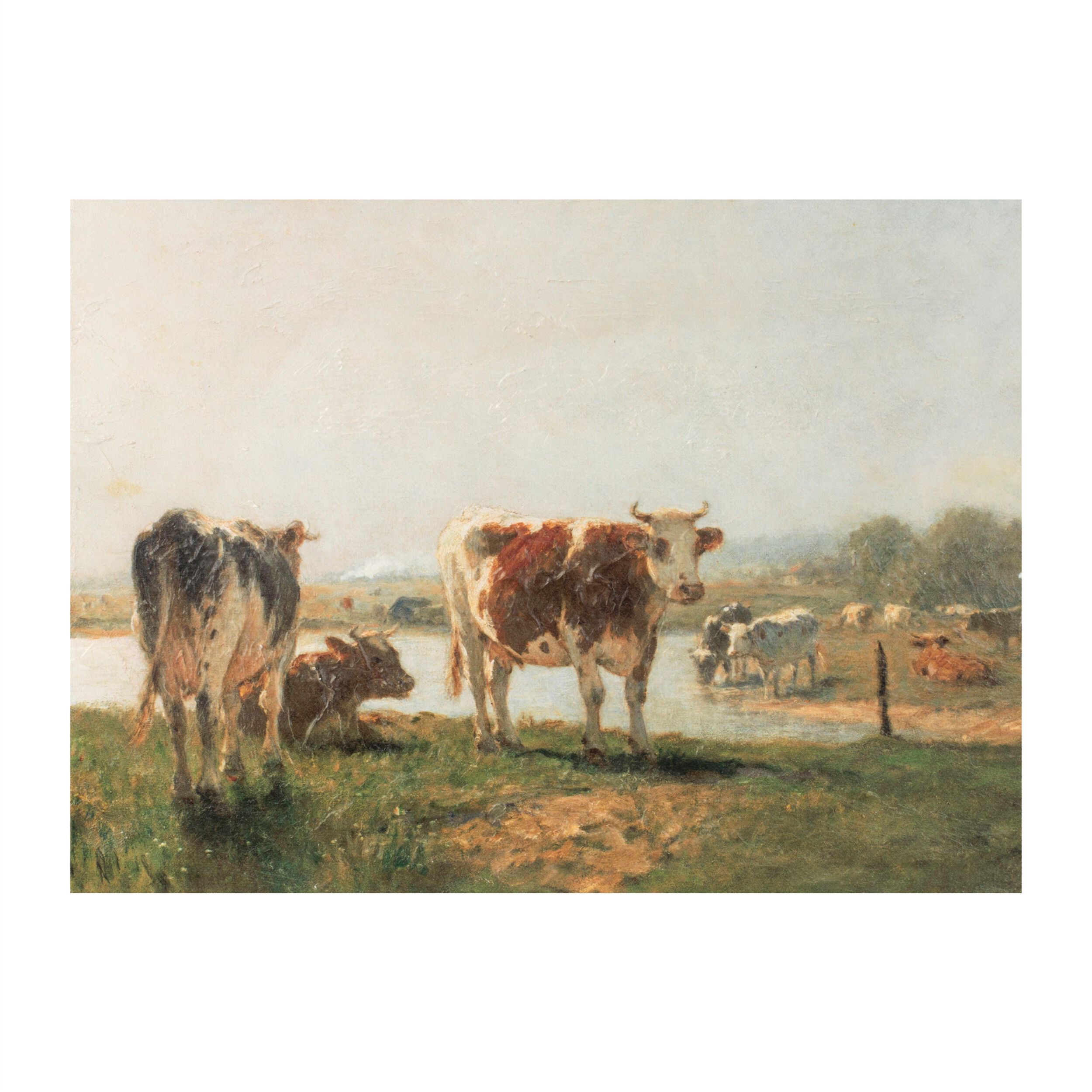 Cattle Landscape Print Wall Art 15.75INL, BROWN GREEN, hi-res image number 0