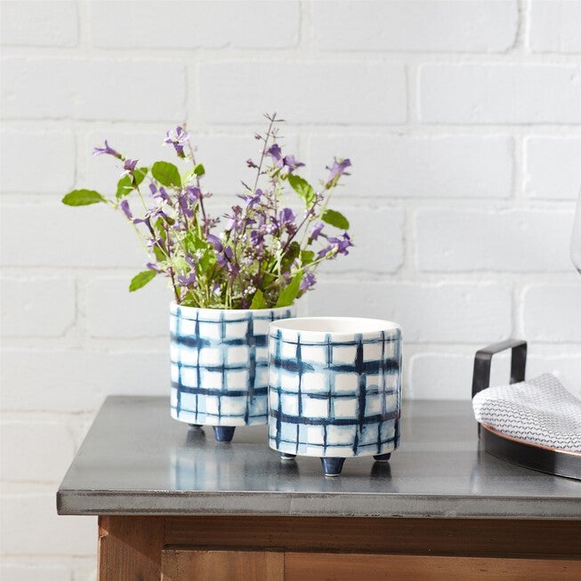 Pot (Set of 2) 4.25 inchesD x 4.5 inchesH Dolomite, BLUE/WHITE, alternate image number null