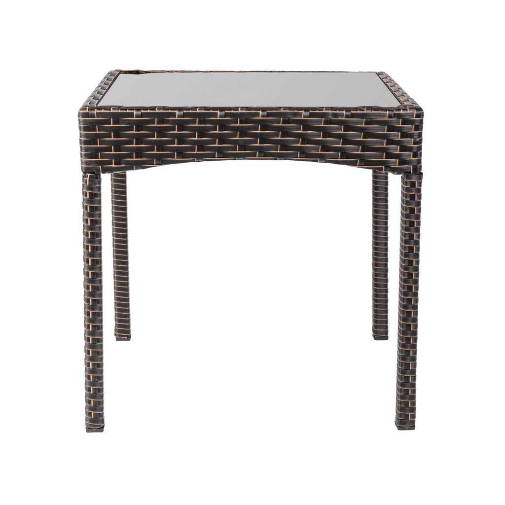 Wicker side table with glass top.
