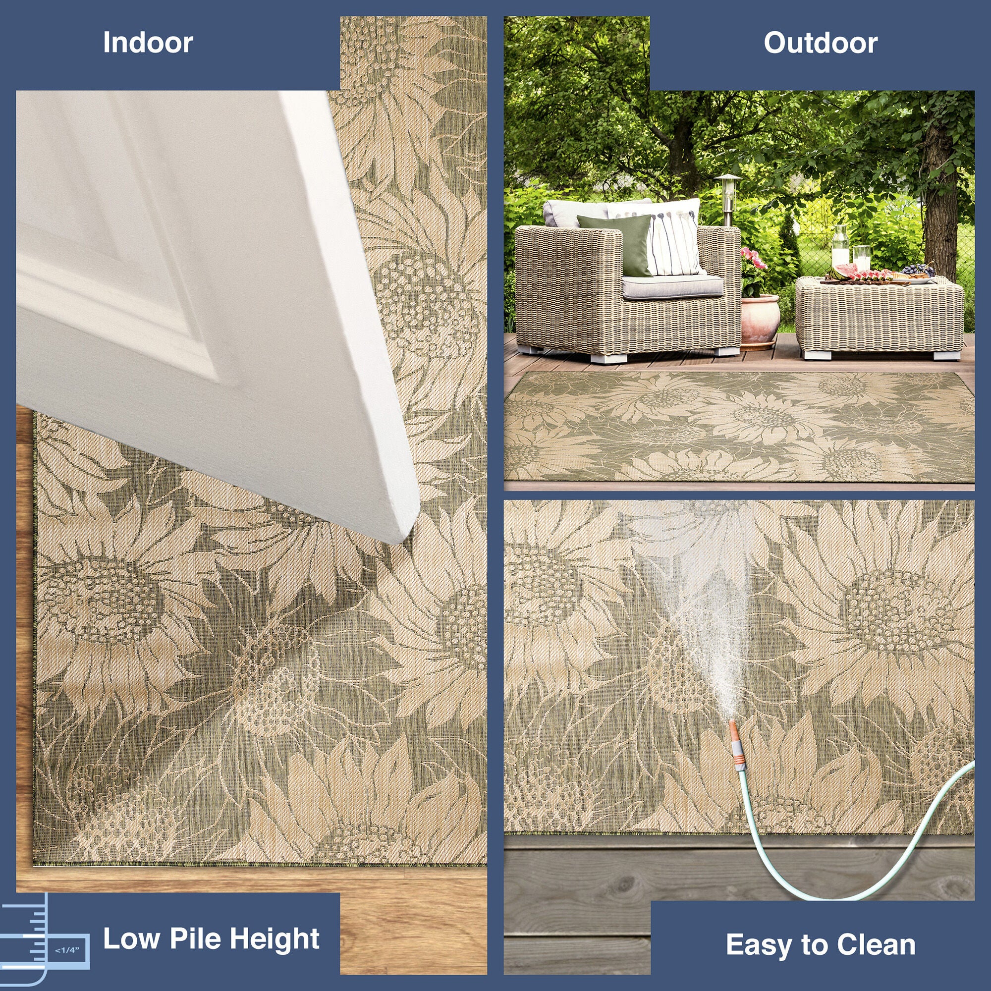 Liora Manne Carmel Sunflower Field Indoor/Outdoor Area Rug Green 4 feet 10 inches x 7 feet 6 inches, GREEN, alternate image number 6