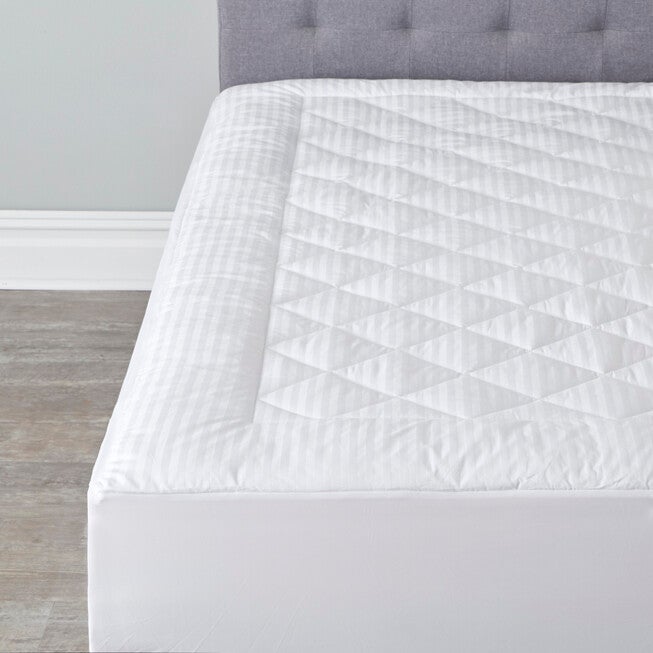 300-TC Dobby Stripe Mattress Pad, WHITE, hi-res image number 0