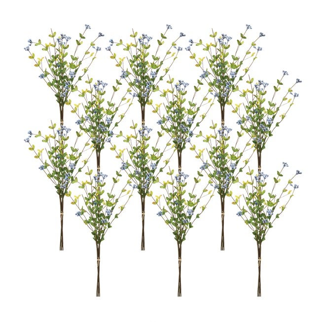 Berry Bundle (Set of 12) 21 inchesH Polyester/Wire, GREEN/BROWN/BLUE, hi-res image number 0