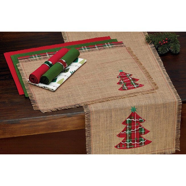 Embroidered Tree Burlap Table Runner, , alternate image number 5