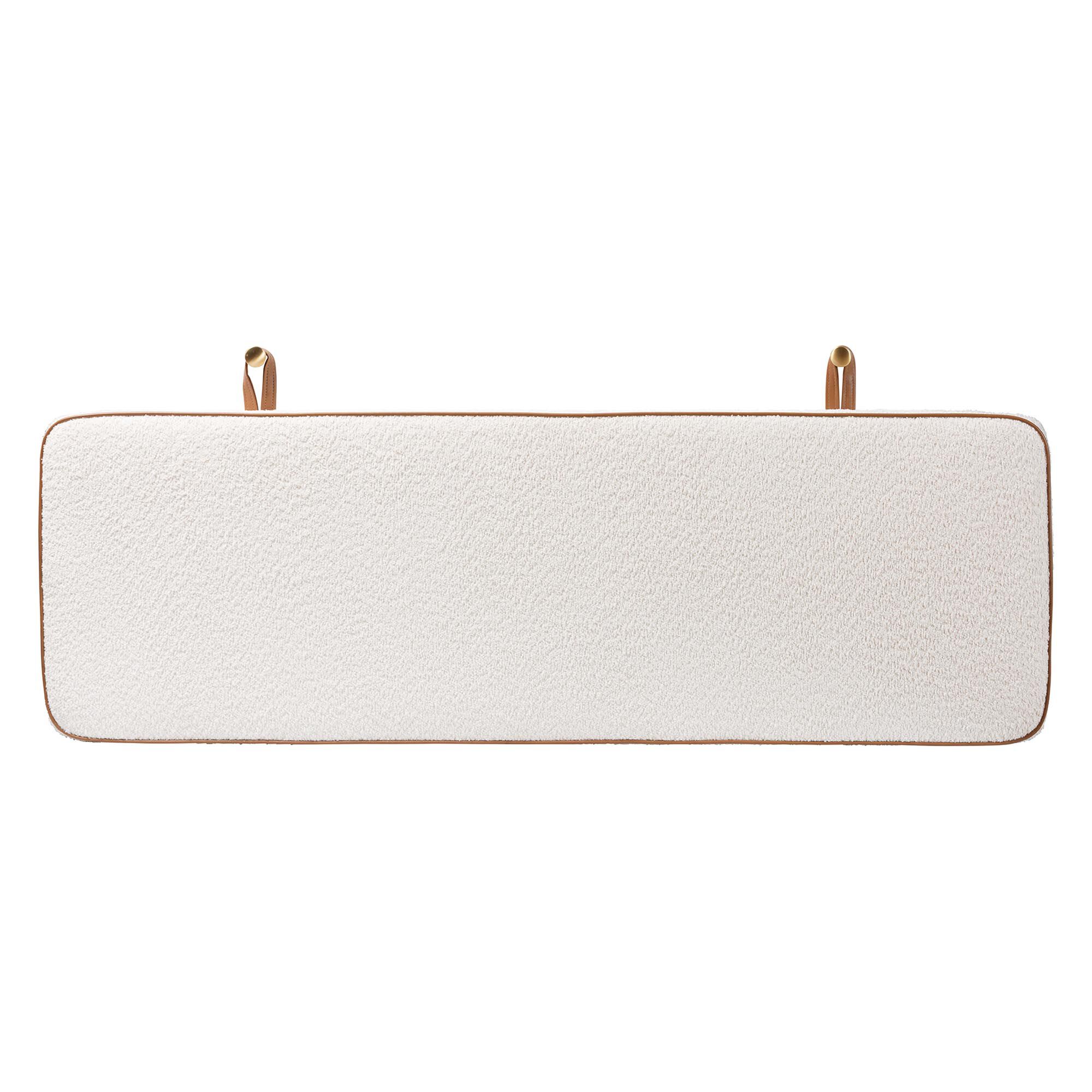 Belden Boucle Upholstered Wall-Mounted Queen Headboard - Padded Cushion Panel with Faux Leather Piping, WHITE, alternate image number 2