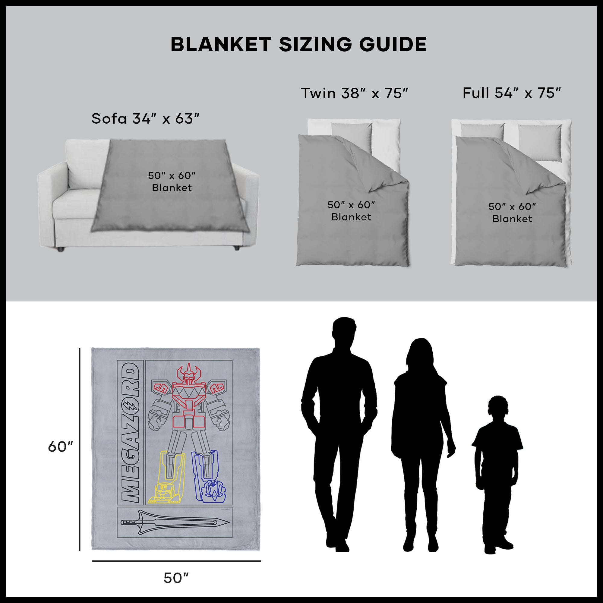 Hasbro Power Rangers Megazord Silk Touch Sherpa Throw Blanket 50X60 Inches, GRAY, alternate image number 5