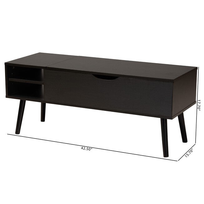 Roden Modern Two-Tone Black And Espresso Brown Finished Wood Coffee Table With Lift-Top Storage Compartment, , alternate image number 10