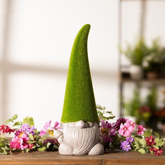 Mossy Terra Cotta Gnome Statue (Set of 2), GREEN/GREY, alternate image number 1