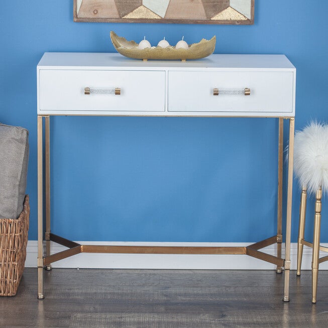 White Glam Metal Console Table, 31 x 47, , alternate image number 8