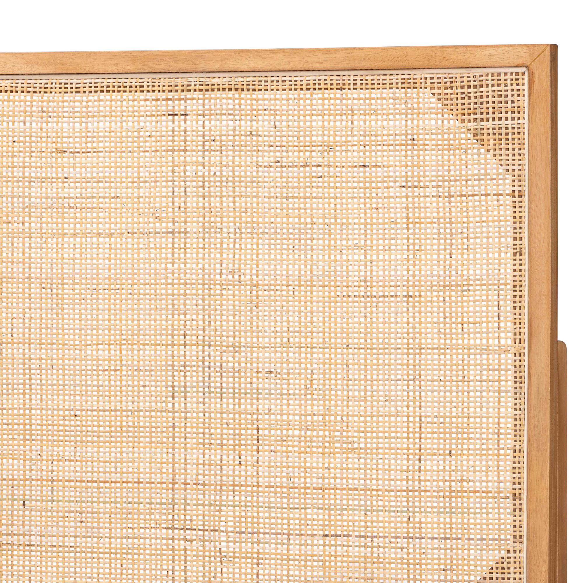 Aurelia Modern Bohemian Natural Brown Finished Bayur Wood and Rattan Queen Size Headboard, NATURAL BROWN, alternate image number 4