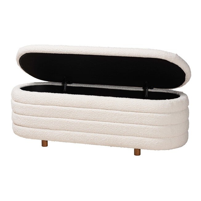 Betiana Modern Japandi Cream Boucle Fabric And Walnut Brown Finished Wood Storage Bench, , on-hover image number null