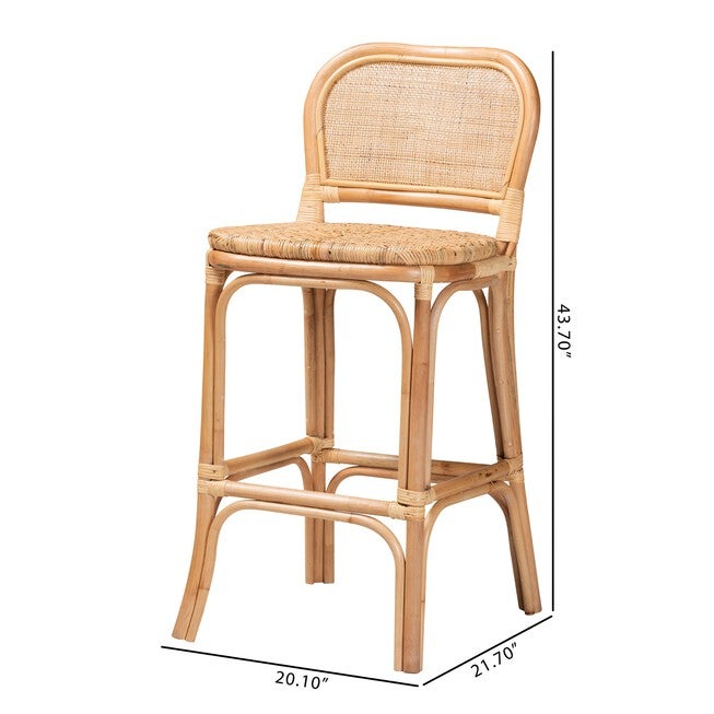 Adrena Modern Bohemian Natural Brown Rattan Bar Stool, , alternate image number 15