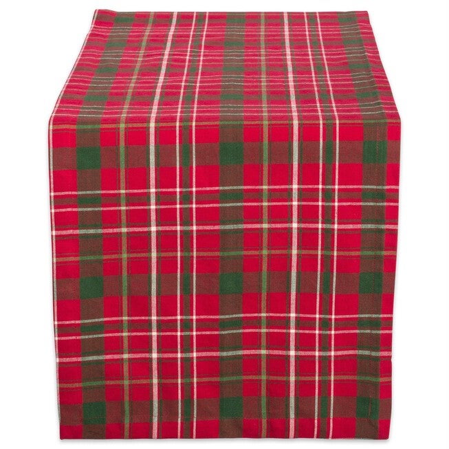 Tartan Holly Plaid Table Runner 14x72, RED, hi-res image number 0