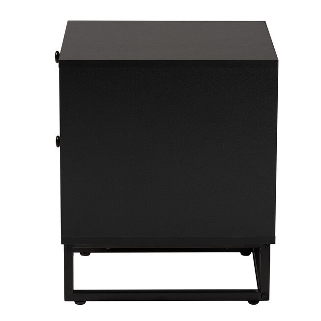Declan Mid-Century Modern Espresso Brown Finished Wood And Natural Rattan 2-Drawer Nightstand, , alternate image number null