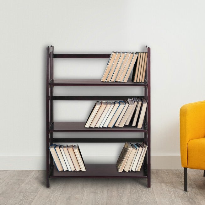 3-Shelf Folding Stackable Bookcase 27.5 inches Wide-Espresso, , alternate image number 7