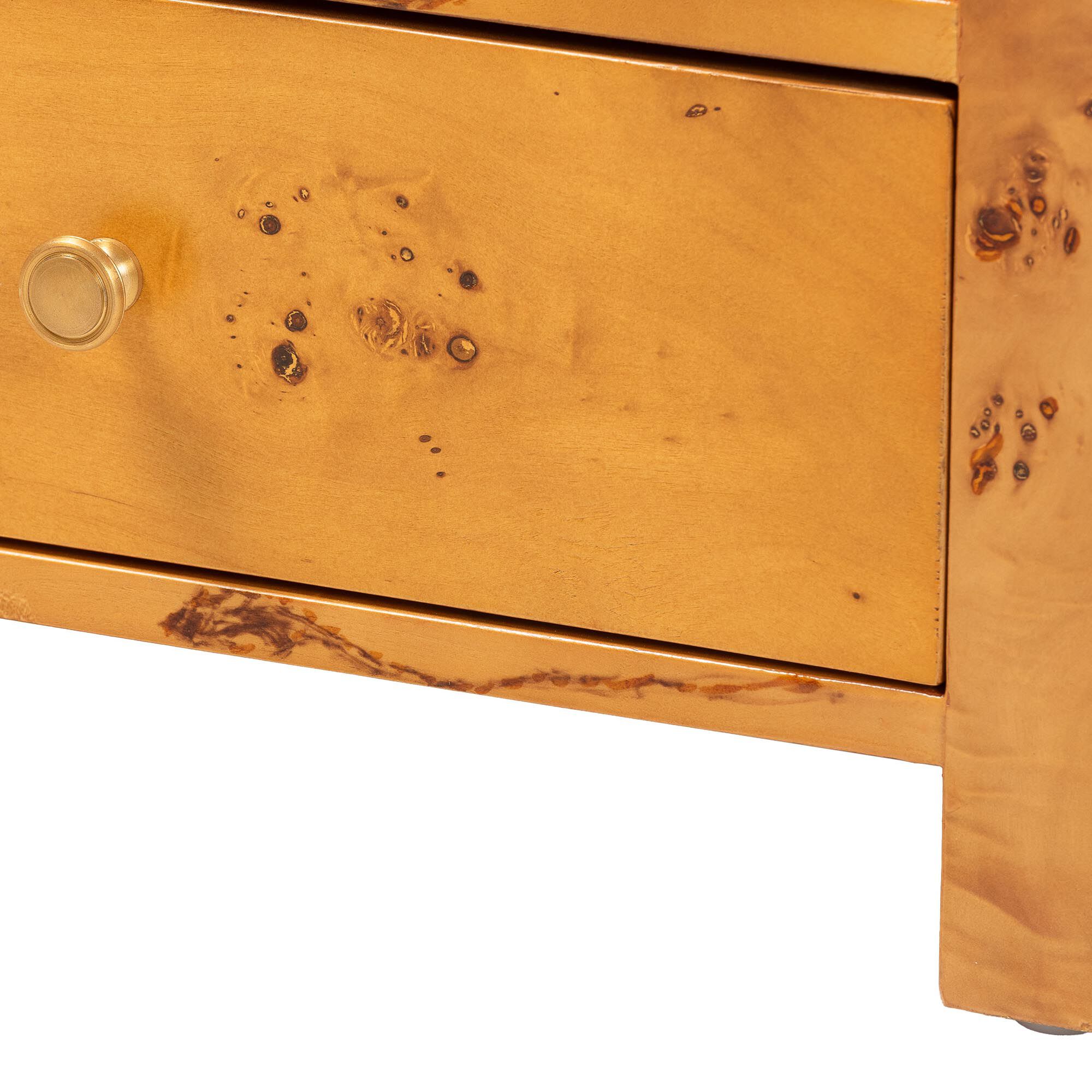 Camira Modern and Contemporary Natural Light Mappa Real Burl Wood 1-Drawer Nightstand, BURL, alternate image number 5