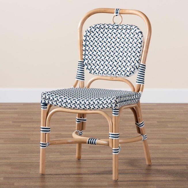 Luciana Modern French Blue And White Weaving Natural Rattan Bistro Chair, , alternate image number null