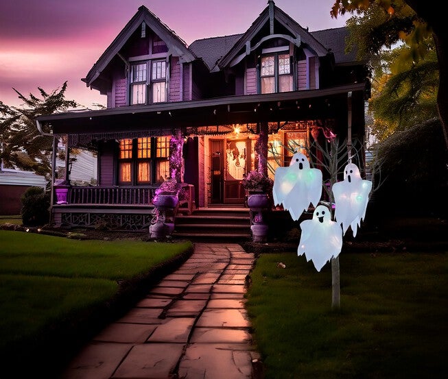 Set of 3 Pre-Lit Hanging Ghosts, , alternate image number null