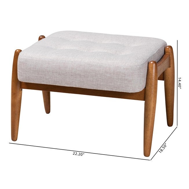 Jeanine Japandi Dark Grey Fabric And Walnut Brown Finished Wood Ottoman Footstool, , alternate image number 6