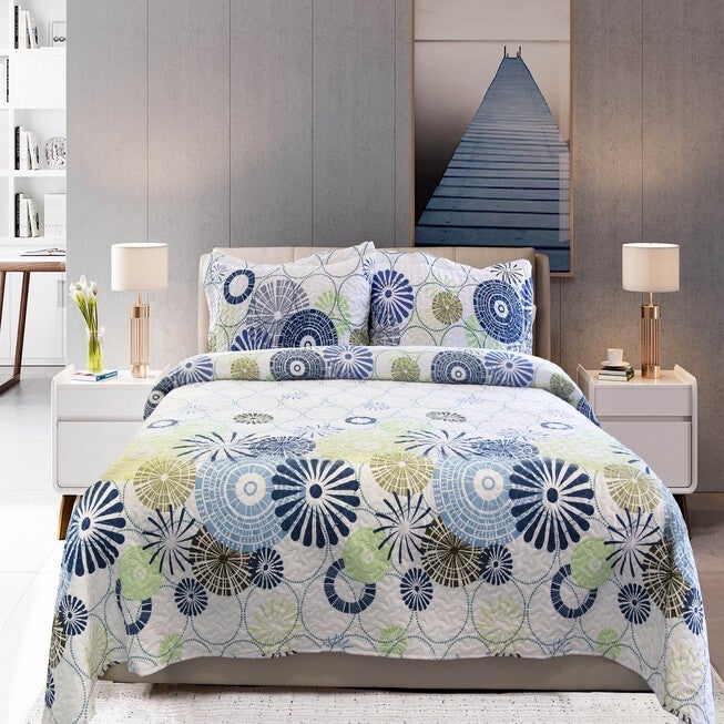 Rachel Oversized Geometric Floral Quilt Set, BLUE FLORAL, hi-res image number 0