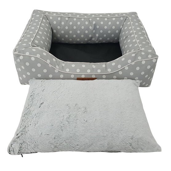 Dots Printing poly-cotton bolster with detachable faux fur cushion Medium Size, , alternate image number null