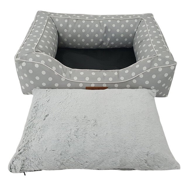 Dots Printing poly-cotton bolster with detachable faux fur cushion Medium Size, , alternate image number 2