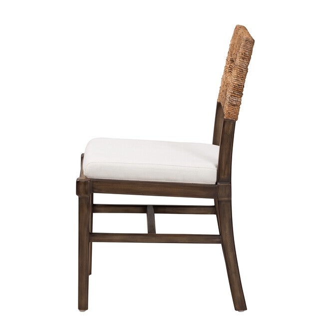 Porsha Modern Bohemian Dark Brown Finished Mahogany Wood And Natural Rattan Dining Chair, , alternate image number null