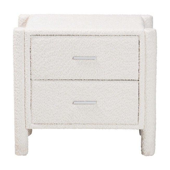 Laria Modern White Teddy-Bear Fabric 2-Drawer Nightstand, WHITE, alternate image number 3