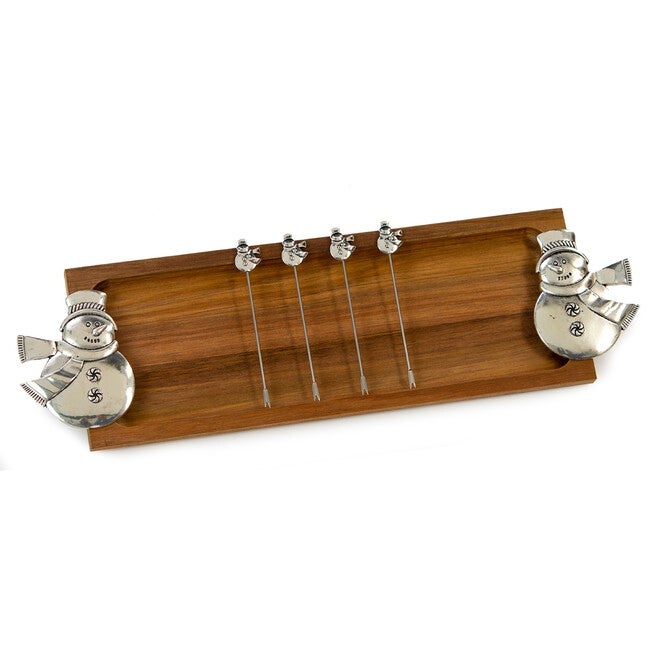 Picnic Plus Wood Serving Tray with Food Picks, SNOWMAN, hi-res image number null