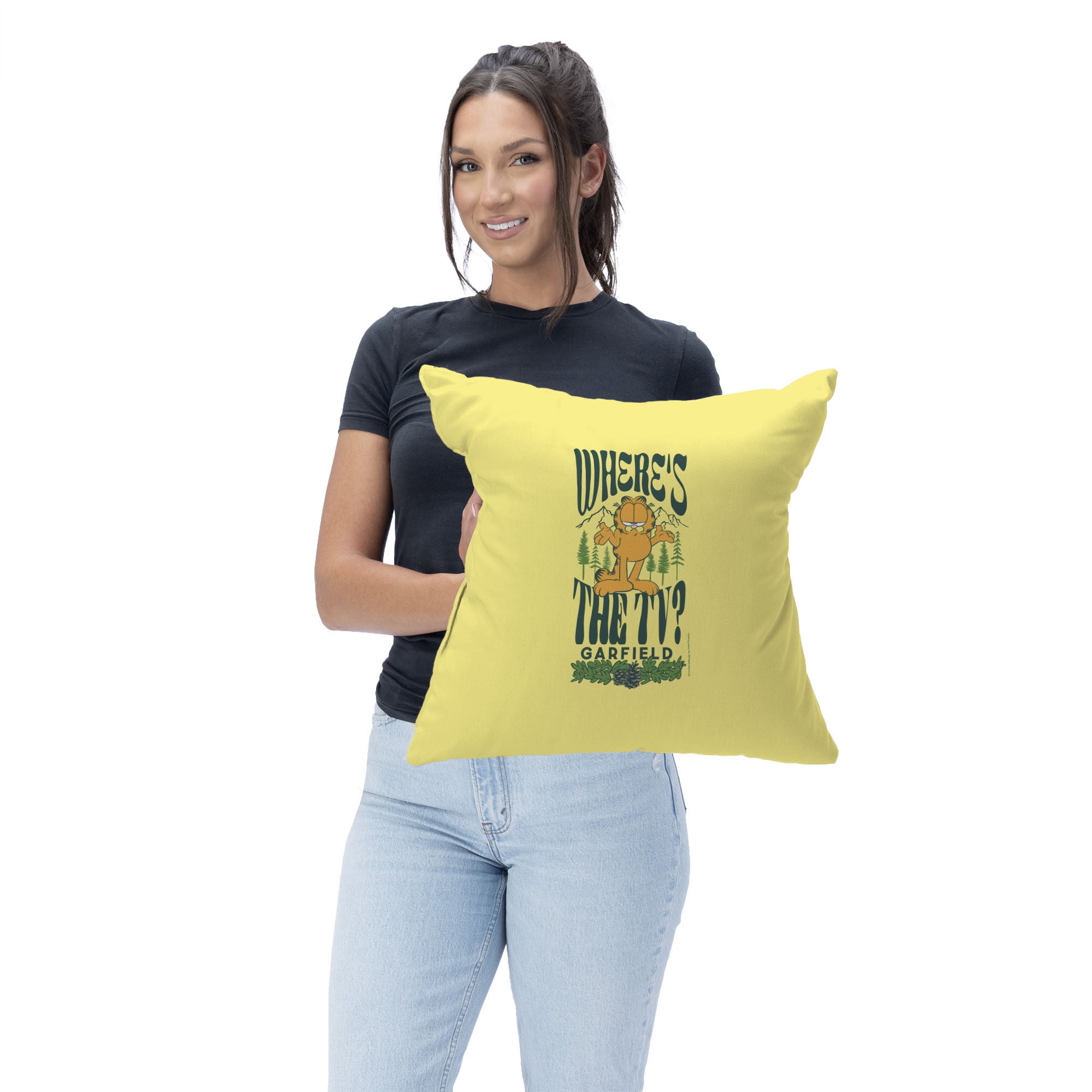 Nickelodeon Garfield Where's the TV Throw Pillow 18X18 Inches, YELLOW, on-hover image number 1