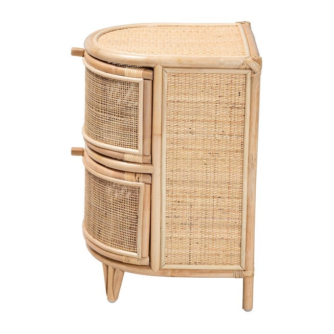 Oleta Modern Bohemian Natural Brown Rattan 2-Drawer Nightstand, , alternate image number null
