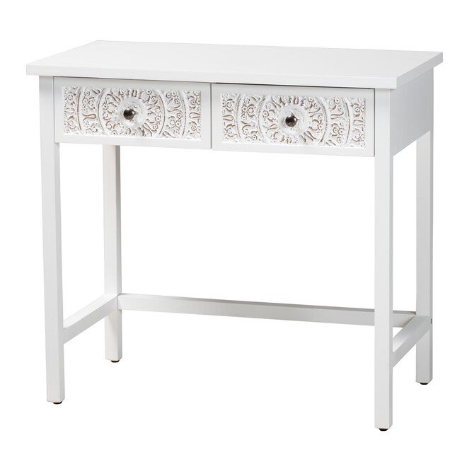 Yelena Classic And Traditional White Finished Wood 2-Drawer Console Table, WHITE, hi-res image number 0