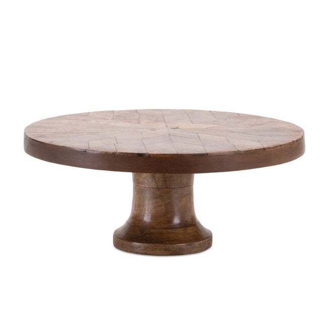 Mango Wood Pedestal Tray 10.5 inchesD, BROWN, hi-res image number null