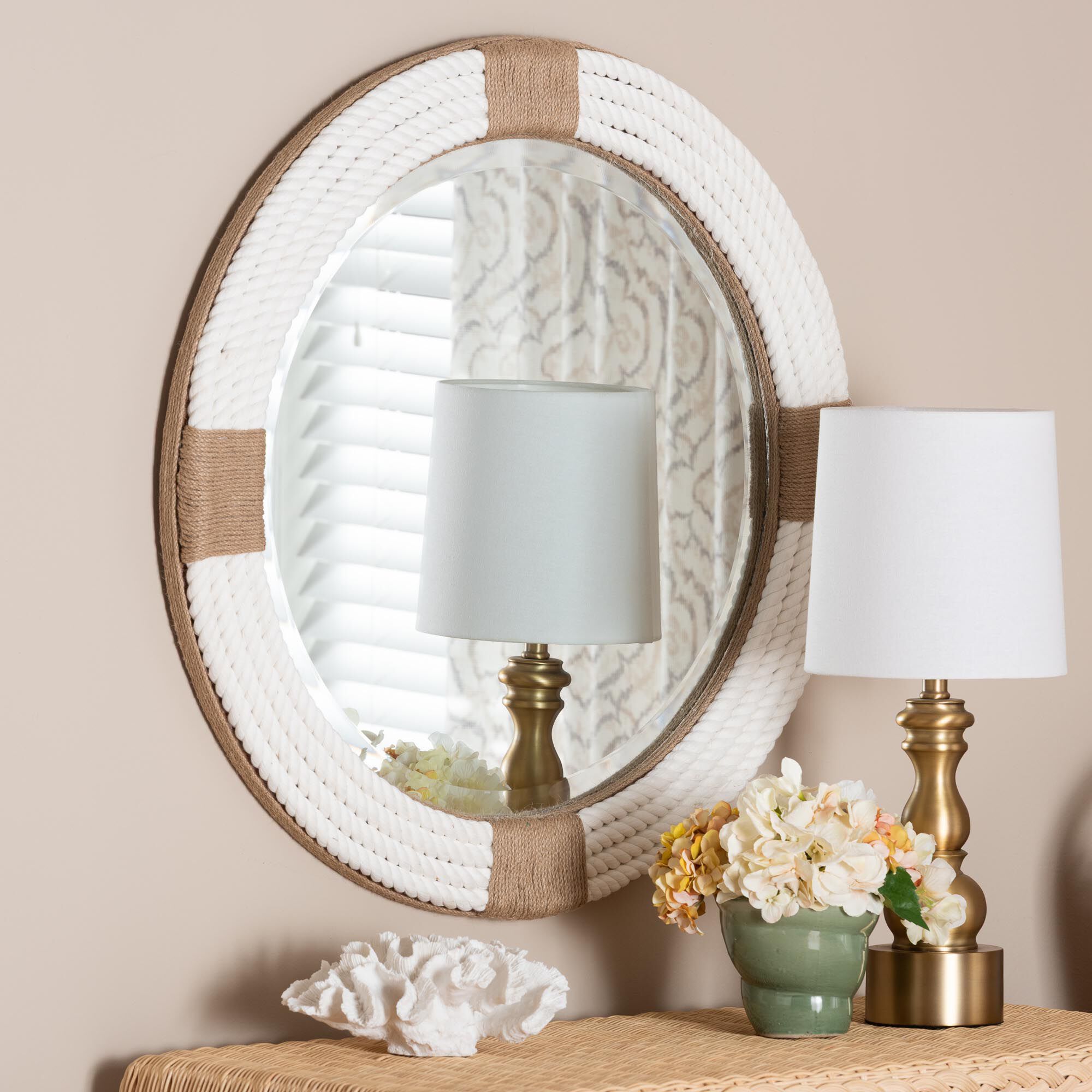 Makya Round  Woven Rope Mirror, WHITE, alternate image number 3