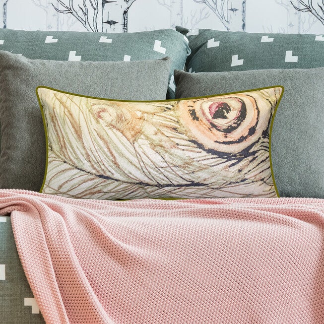 Edie@Home Watercolor Peacock Feather Decorative Pillow Dec Pillow, , alternate image number null