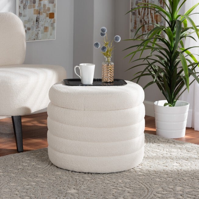 Tabitha Modern And Contemporary Ivory Boucle Upholstered Storage Ottoman, , alternate image number null