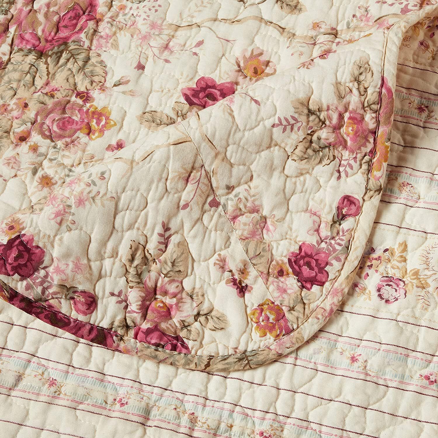 Antique Rose Vintage Floral Quilted Throw Blanket, Ecru, ECRU, alternate image number 3