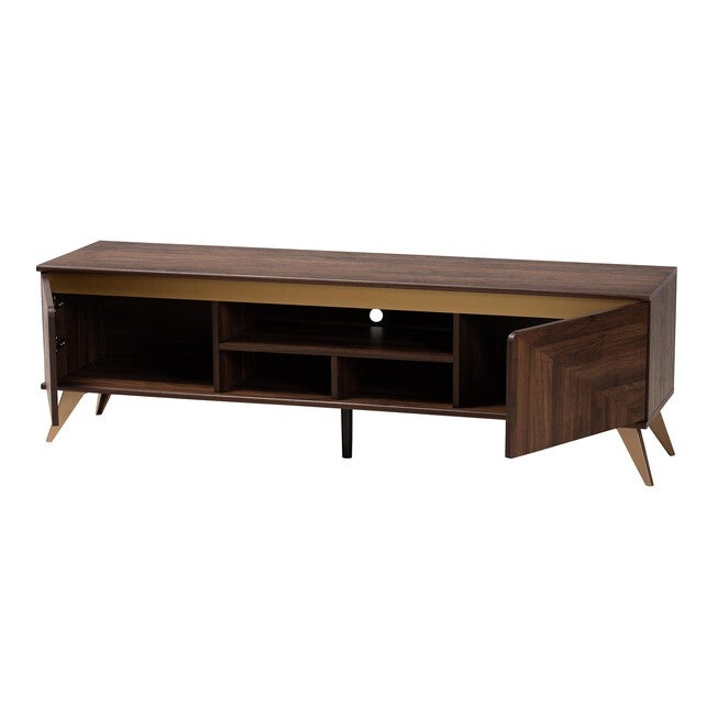 Graceland Mid-Century Modern Transitional Walnut Brown Finished Wood 2-Door TV Stand, GOLD, alternate image number null