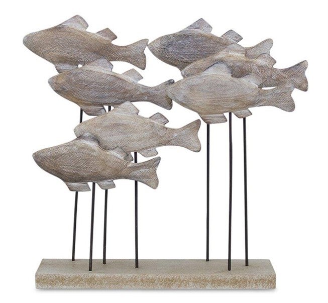 Fish School 8.75 inchesL x 9.75 inchesH Wood/Metal, BROWN, hi-res image number null